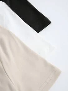 SHEIN Unity Round Neck Solid Short Sleeve Casual T-Shirt Crop Tee - Multicolor - View 3