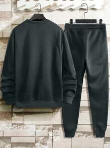 EURMUSE Men Cartoon Graphic Sweatshirt & Sweatpants - Dark Grey - View 3