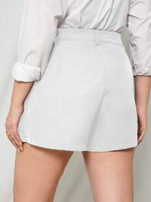 Flirla Pantaloni Corti A Vita Alta E Ampia Gamba Con Colore Tinta Unita , Taglie Forti - Bianco - Visualizzare 2