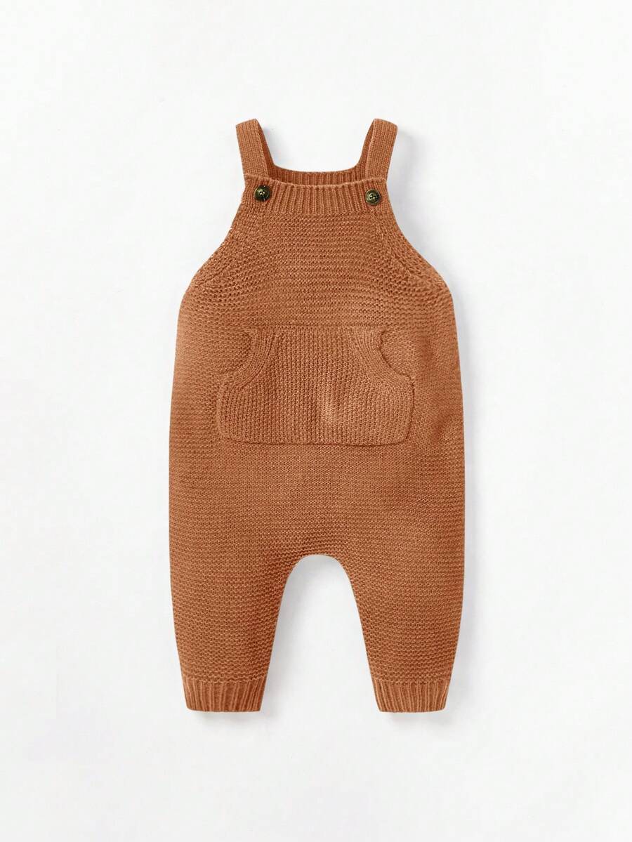 Cozy Pixies 新生兒男寶寶袋式無袖針織連體背帶衣 - 駝色 - 查看 1