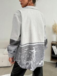 EURMUSE Women'S Color Block Cargo Jacket With Drop Shoulder And Pockets - Multicolor - View 2