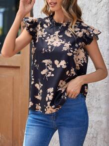 SHEIN Clasi 花卉印花荷葉邊短袖圓領襯衫 - 彩色 - 查看 5