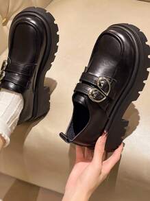 女款英倫風厚底瑪莉珍鞋 舒適百搭 秋季新款 - 黑色 - 查看 3