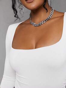 Silquee Women's Square Neck Long Sleeve Bodysuit - White - View 3