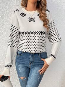 SHEIN Frenchy 女士幾何圖案落肩毛衣 - 彩色 - 查看 2
