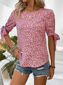 Breezaya 花卉印花劈開袖圓領上衣