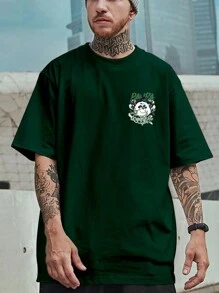 Manfinity Hypemode 男士加大碼熊貓和字母印花下垂肩t恤