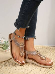 Thoải mái Không trượt Đồ trang trí Rhinestone Của phụ nữ Dép phẳng - Hoa hồng vàng - Xem 2