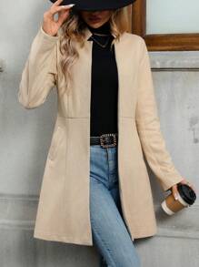 SHEIN LUNE Ladies' Herringbone Woolen Coat - Apricot - View 3