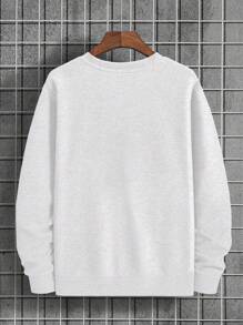 RueChic Men's Round Neck Sweatshirt With Slogan Print - White - View 2