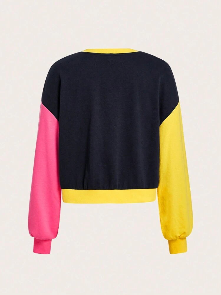 Women's Colorblock Letter Printed Drop Shoulder Sweatshirt