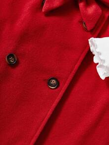 Tween Girls 編織實色雙排扣寬鬆裙搭配針織實色立領上衣和帽子3入組 - 紅色 - 查看 5