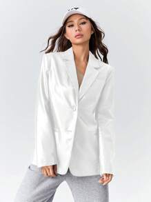 SHEINNeu 披肩兜領人造皮革西裝外套 - 白色 - 查看 1