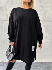 EURMUSE Plus Size Loose-fitting Sweatshirt Dress With Alphabet Patterns And Drop Shoulder Sleeves