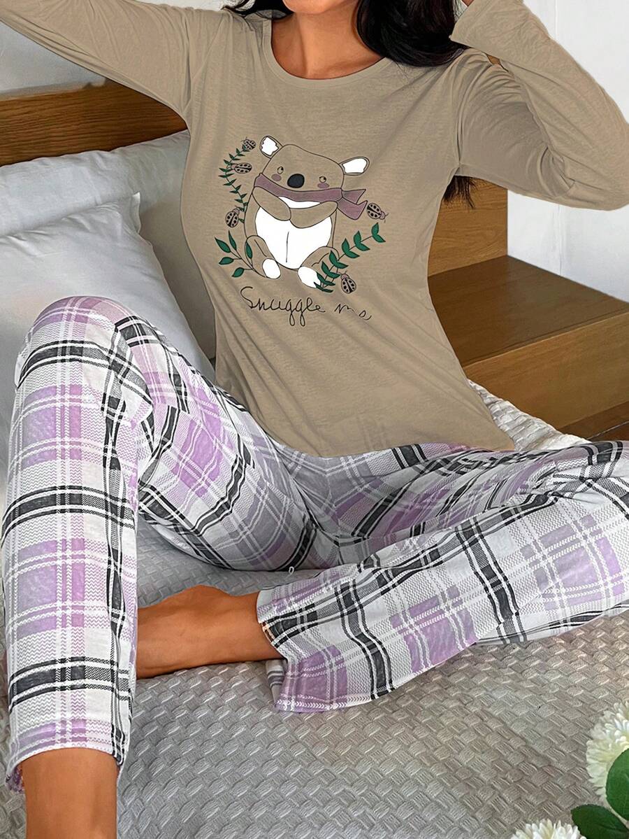 RueChic Của phụ nữ Dễ thương In Gấu Kẻ sọc Bộ mặc nhà - Lạc đà - Xem 1