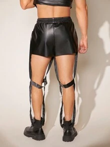 FeverCity Men'S See-Through Woven Sexy Pu Leather Pants - Multicolor - View 2