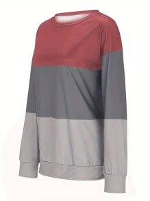 SHEIN EZwear 大尺碼對比色休閒圓領sweatshirt - 彩色 - 查看 3