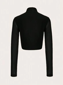 SHEIN MOD Top De Manga Larga Con Cuello Medio Alto En Color Sólido - Negro - Ver 2
