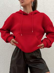 SHEIN PETITE Women's Hooded Fleece Sweatshirt With Slogan Print - Burgundy - View 2