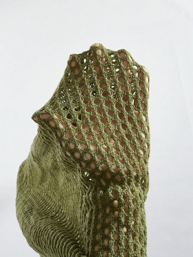 Plus Size Long Sleeve Knitted Sweater With Hollow Out Detail