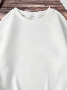 SHEIN EZwear 卡通+文字印花圓領休閒運動衫 - 白色 - 查看 3