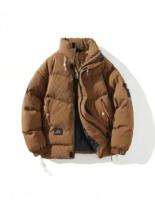 Men's Padded Coat With Drawstring Detail, Zip Front - Brown - View 1