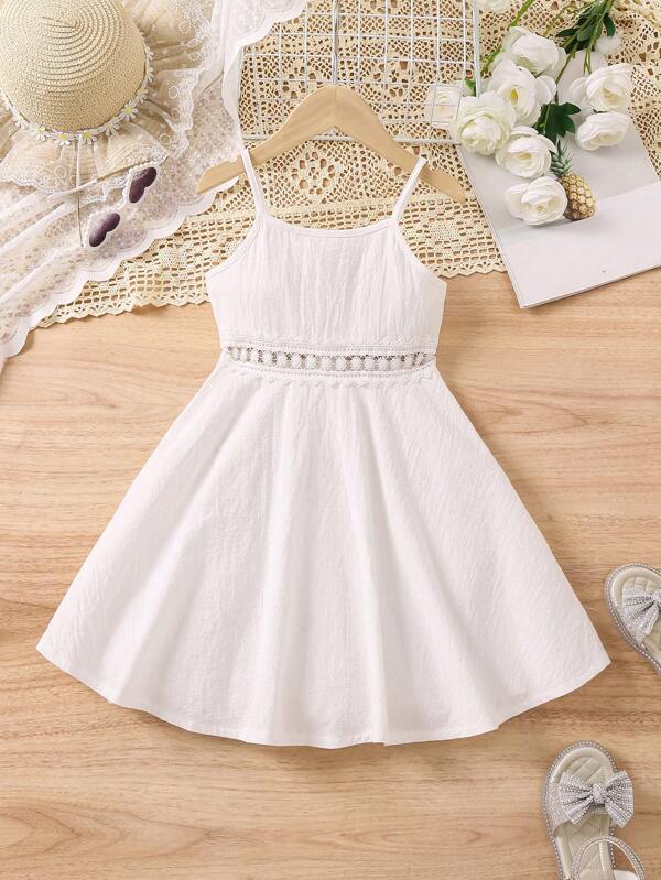 SHEIN Young Girl White Lace Trimmed Cami Dress