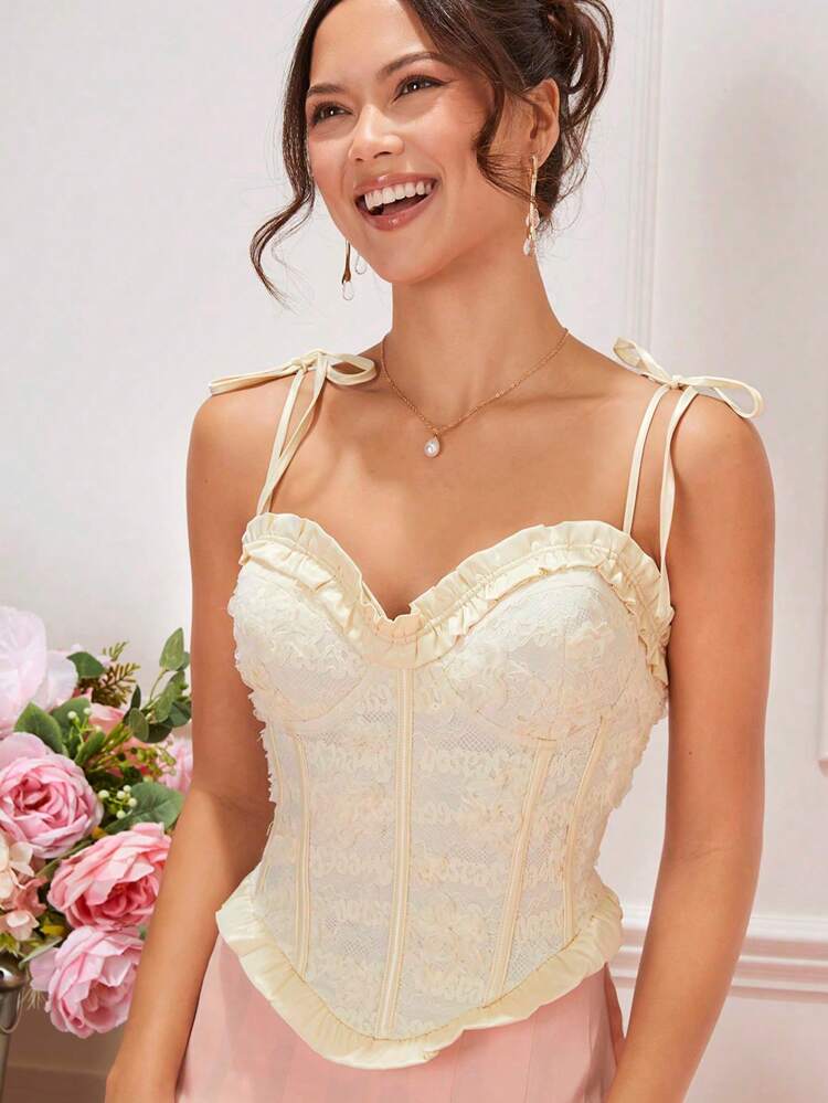 Ladies' Solid Color Lace Trimmed Back-tied Camisole Top