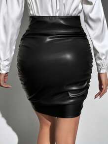 SHEIN Tall 高腰仿皮貼身裙 - 黑色 - 查看 2