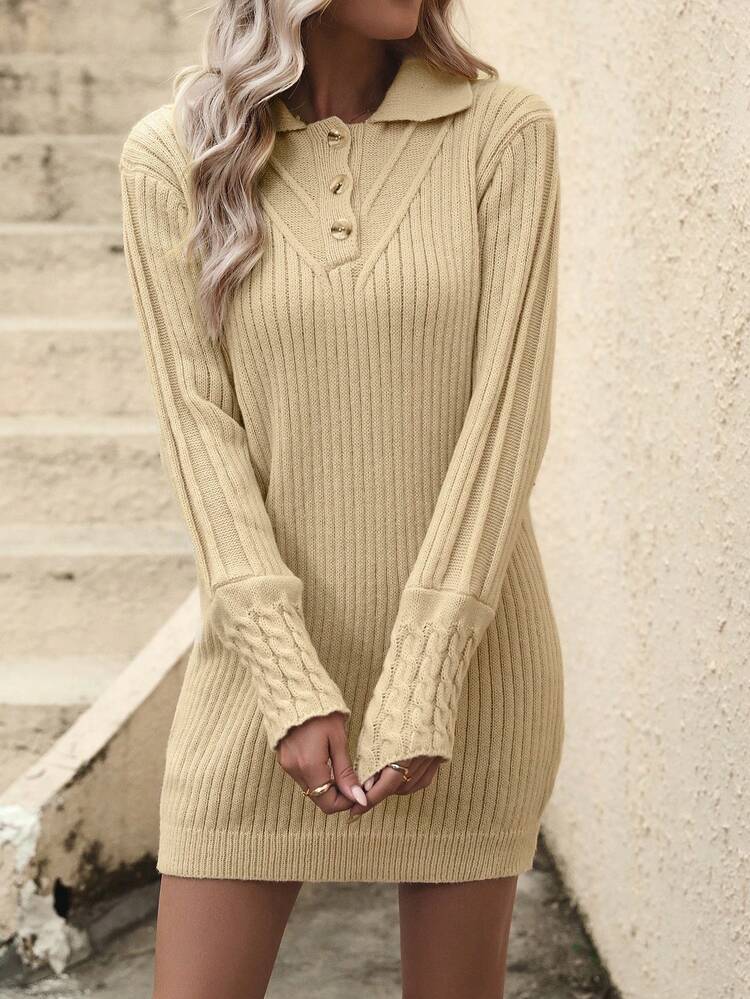 Women's Polo Collar Knitted Sweater Dress