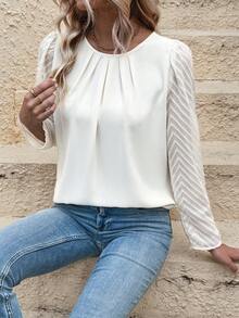 SHEIN LUNE Pleated & Spliced Long Sleeve Shirt - Apricot - View 4