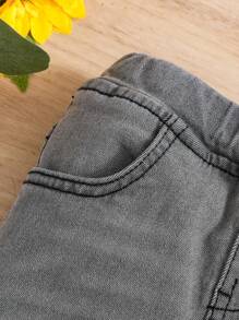 SHEIN 女童口袋牛仔褲 - 淺灰色 - 查看 5