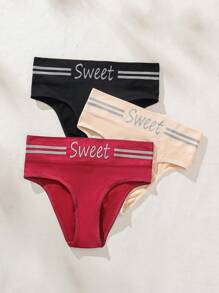 High Waist Triangle Panties With Text Print - Multicolor - View 4