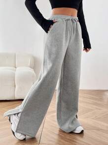 SHEIN EZwear 編織女裝束口褲 - 灰色 - 查看 1