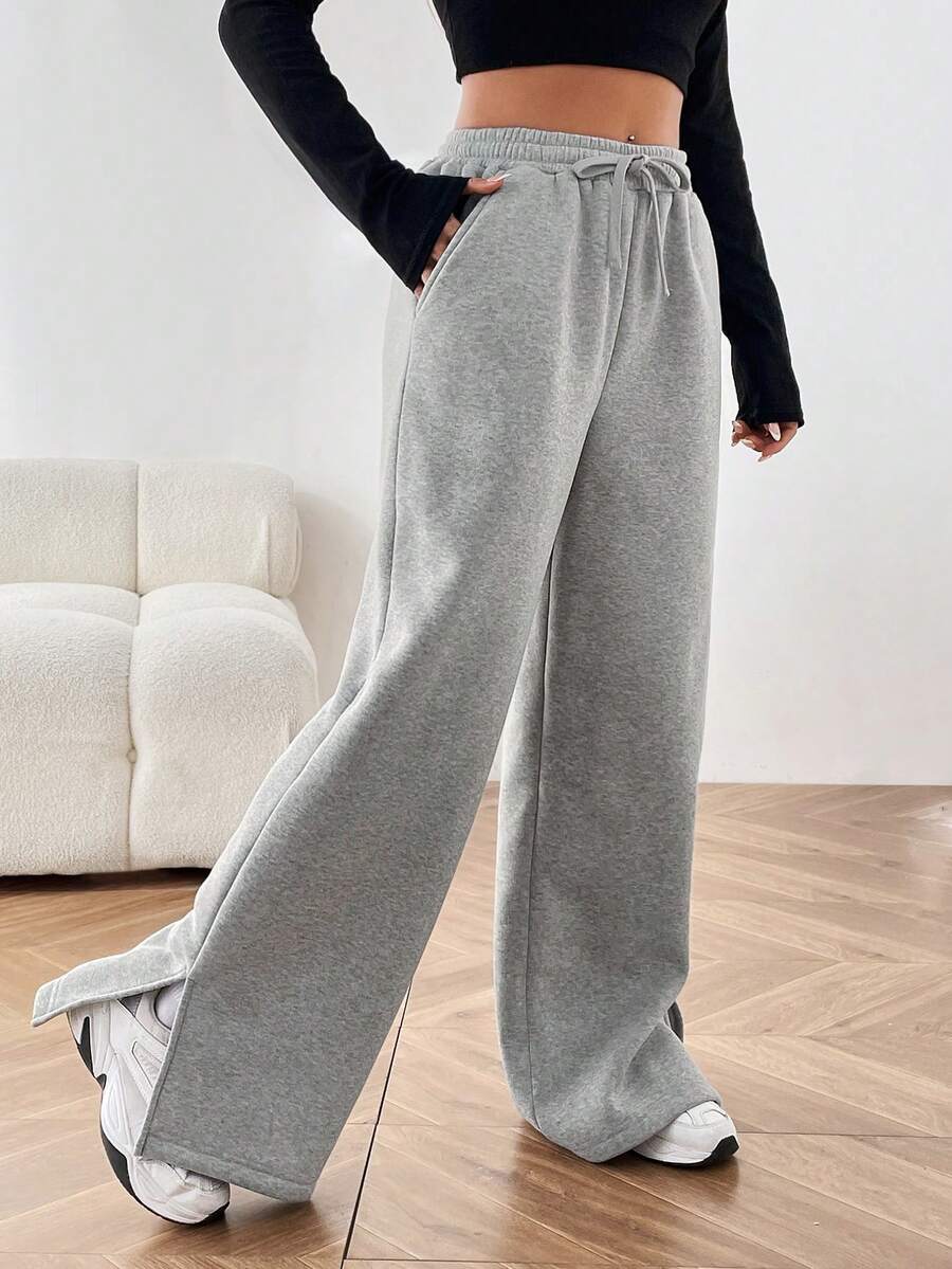 SHEIN EZwear 編織女裝束口褲 - 灰色 - 查看 1