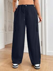 SHEIN EZwear 大尺碼女款束腰貨物褲 - 藏蓝色 - 查看 1