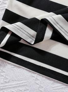 Sparklyn Teen Girl 2pcs/Set Striped Short Sleeve Top And Flared Pants - Black and White - View 4