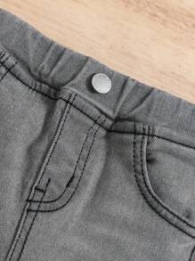 SHEIN 女童口袋牛仔褲 - 淺灰色 - 查看 4