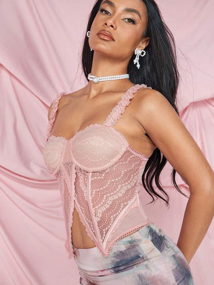 Fancy Women'S Lace Camisole With Splice Detail