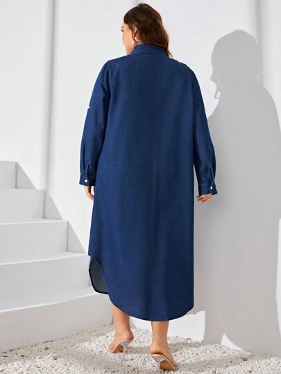EMERY ROSE Plus Size Denim Overall Dress With Buttons Fall Cloth For Women