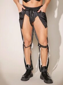 FeverCity Men'S See-Through Woven Sexy Pu Leather Pants - Multicolor - View 1