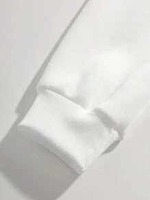 SHEIN EZwear 圖案印花圓領休閒衛衣,下垂式肩膀設計 - 白色 - 查看 3