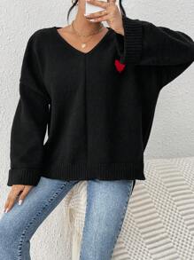 SHEIN Frenchy 女款黑色心形圖案毛衣 - 黑色 - 查看 5