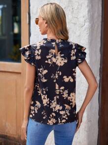 SHEIN Clasi 花卉印花荷葉邊短袖圓領襯衫 - 彩色 - 查看 2