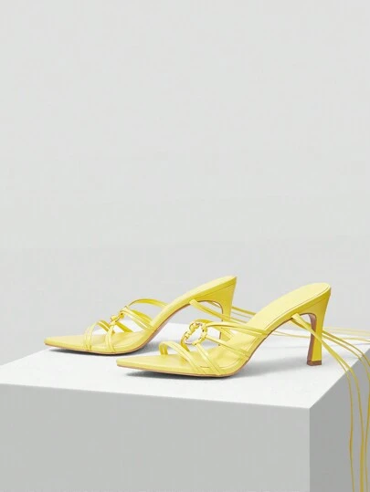 POINTED TOE TIE LEG LADY'S HIGH-HEELED SANDALS