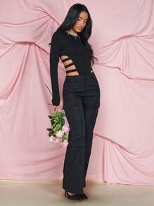 SHEIN BAE 女式性感黑色上衣新年聖誕連身衣 - 藍色 - 查看 3