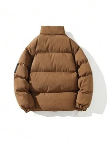 Men's Padded Coat With Drawstring Detail, Zip Front - Brown - View 2