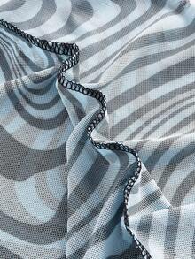 SHEIN ICON Kích thước lớn Của phụ nữ Đá hoa In Ruffled Hem Áo - Màu xanh lam - Xem 3