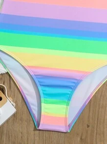 SHEIN Cô gái Tween Khối màu Áo tắm một mảnh Với Camisole Dây đai - Nhiều màu - Xem 3