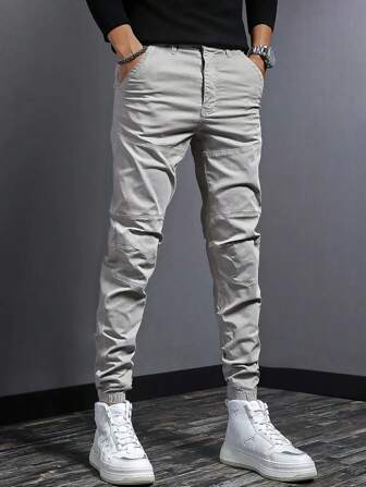 Hombres Pantalones unicolor con bolsillo oblicuo